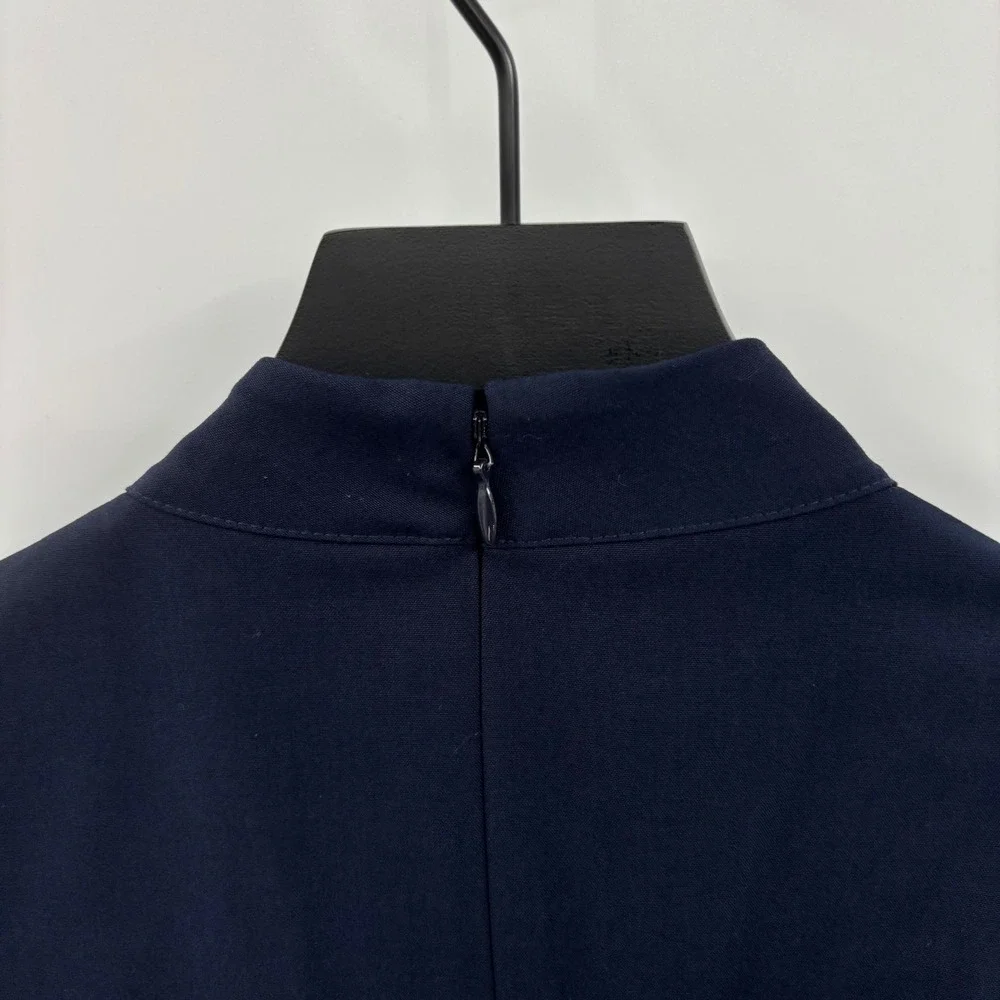 Rachel Rachel Roy Navy Blue Mock Neck Draped Ruffle Sheath Dress‎ Size 0